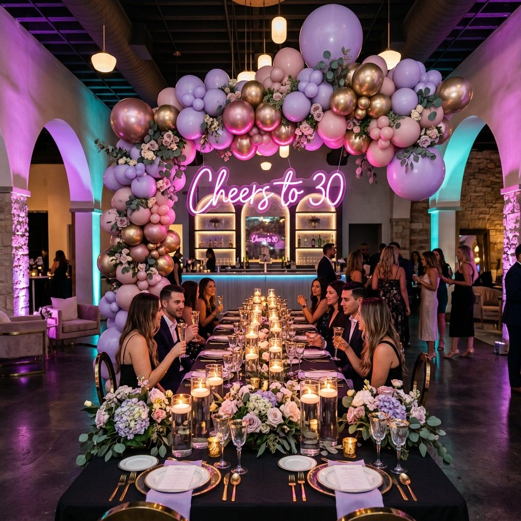 Chic Modern Neon Birthday Gala Setup